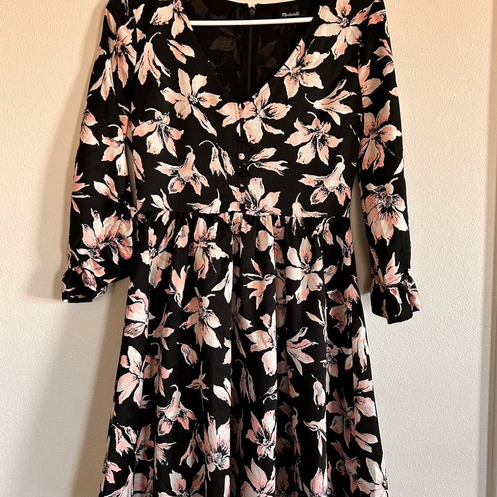 Madewell Black Dress with Pink Floral Design